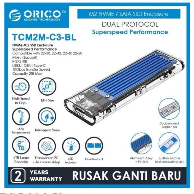 ORICO M.2 NVME M.2 SATA SSD Enclosure Dual Protocol - TCM2M-C3