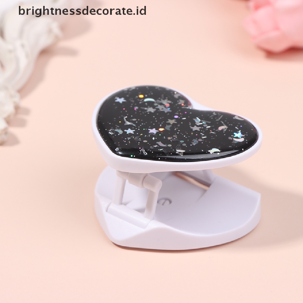 (Birth) Stand Holder / Dudukan Ponsel Universal Desain Hati + Glitter Dapat Dilipat