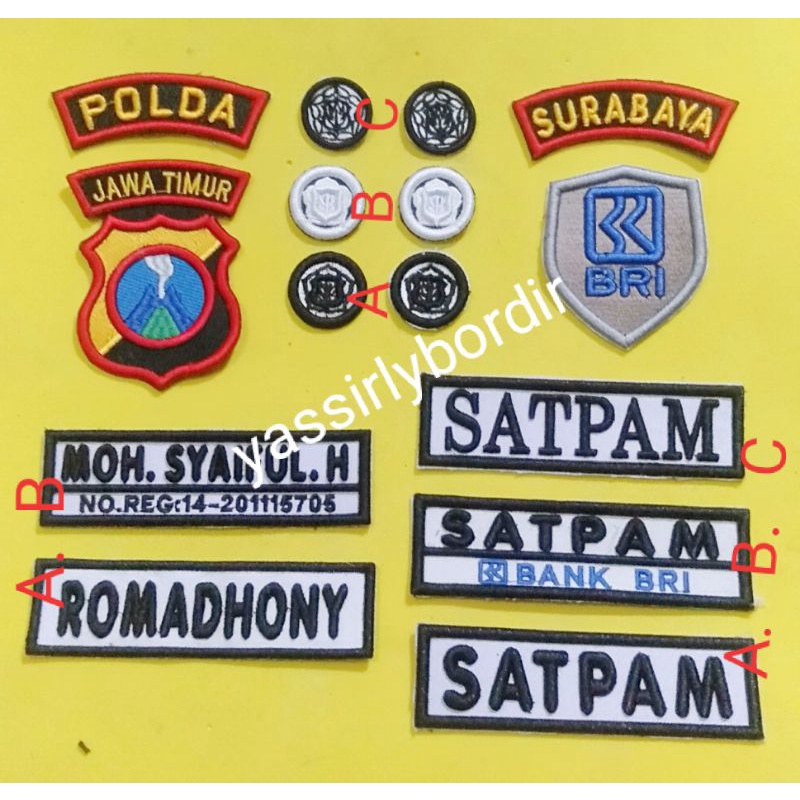 Satu set atribut satpam BRI timbul 3D untuk seragam coklat PDH dan PDL