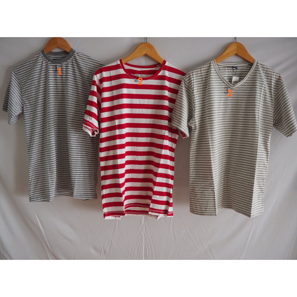 11 Macam  Baju  Kaos T Shirt  Salur Lengan Pendek Stripped 