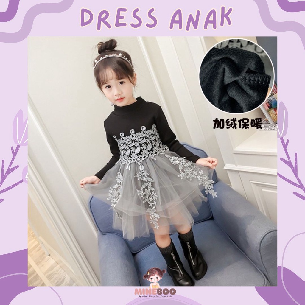 mineboo Dress Gaun Pesta Anak Sweater Flower Knitted Yarn Skirt DRESS SNOWDROP SK219903 EBV