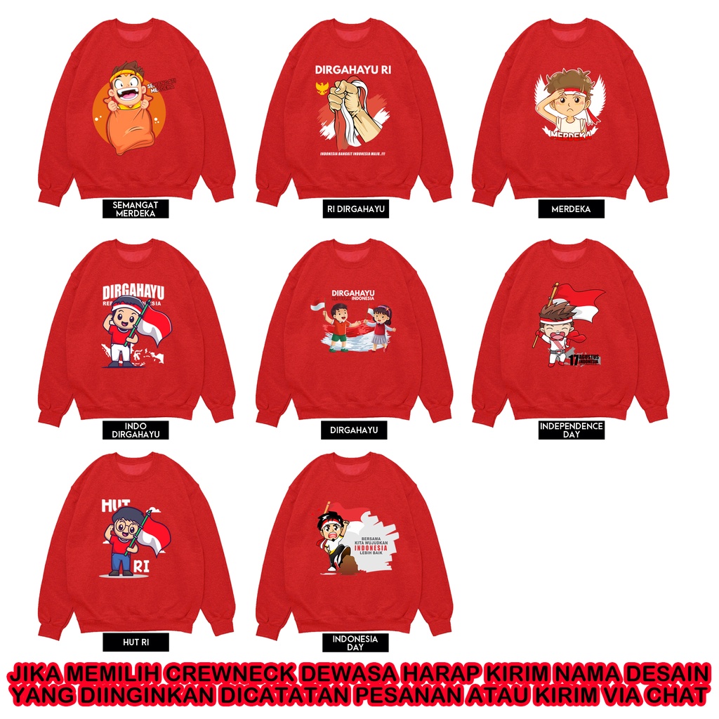 Sweater Crewneck Anak &amp; Dewasa Couple HUT RI 1945 ke 77 2022 NKRI Harga Mati Merdeka Kaos Agustusan kemerdekaan 17 Agustus Kemerdekaan Indonesia Independence Day Sweater Agustusan Indonesia Merdeka Dirgahayu Hari Kemerdekaan Sign Cloth