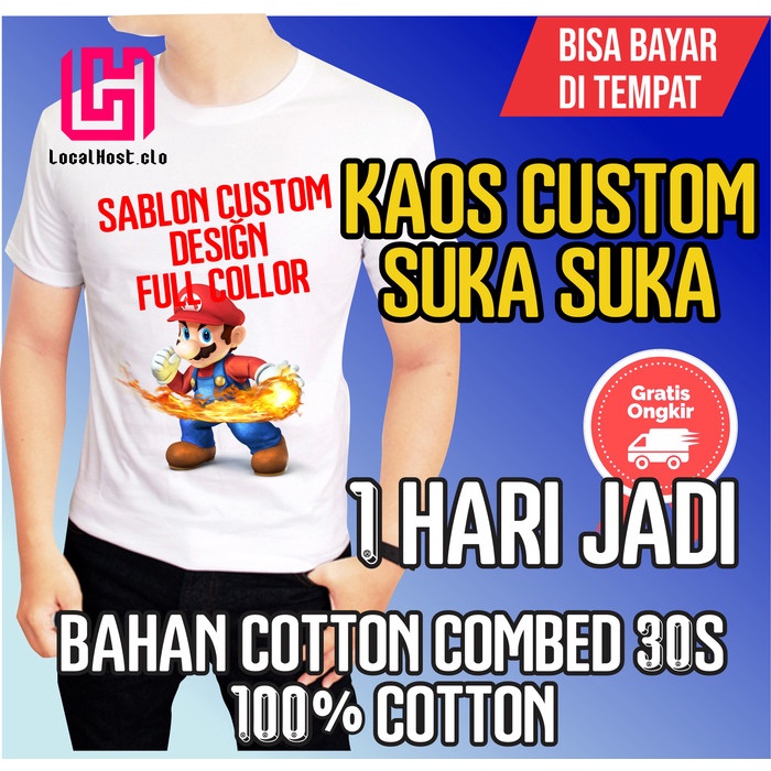 TERBARU KAOS CUSTOM FULL COLOUR - BAJU CUSTOM PUTIH DEWASA 30s - PRINTING DTG