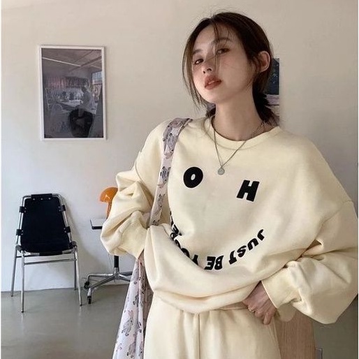 OVERSIZE SWEATER CREWNECK WANITA OH JUST BE YOUR SELF | CREWNECK WANITA KOREAN STYLE | SWEATER OVERSIZE WANITA KOREA | SWEATSHIRT KOREAN STYLE