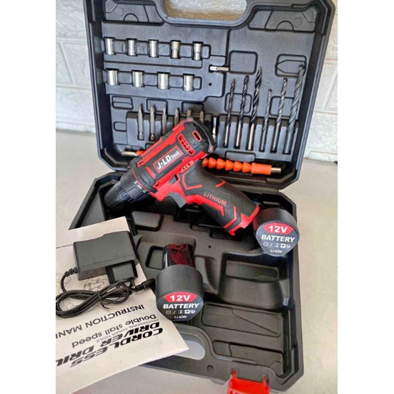 MESIN BOR CAS JLD 12 VOLT MERAH CORDLESS