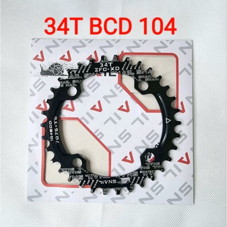 Snail Chainring 34T BCD 104 Narrow Wide Chain Ring Crank Sepeda Hitam