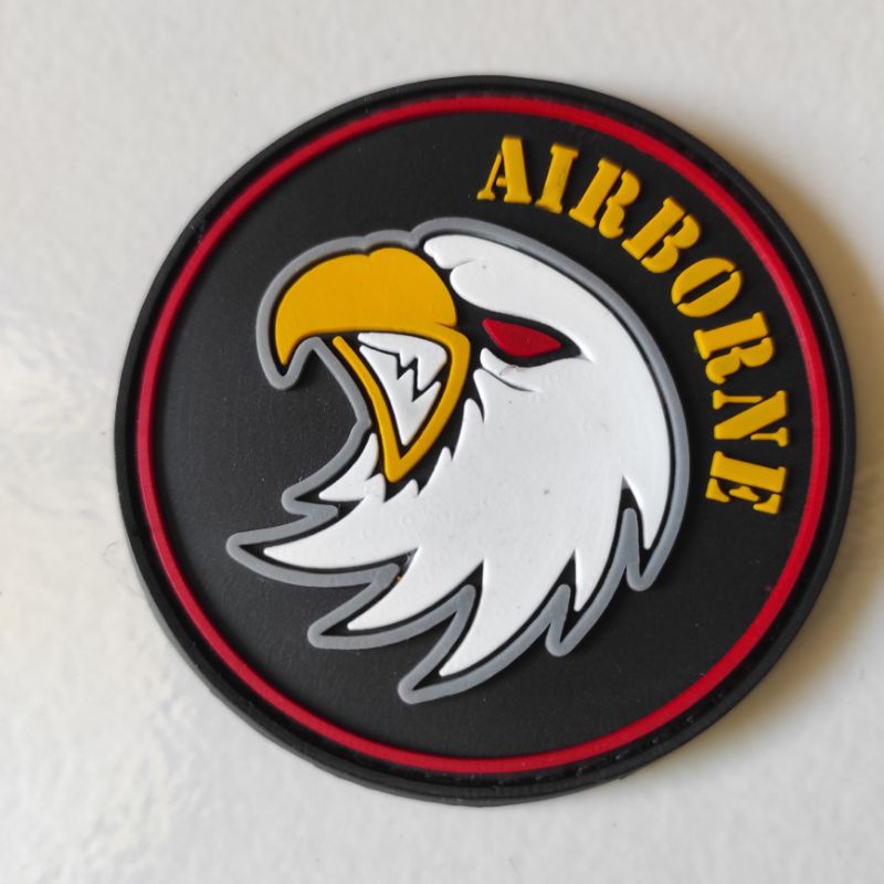 patch rubber logo airborne bulat/rubber patch AIR BORNE/tempelan emblem karet velcro