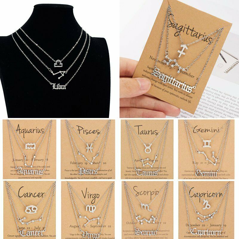 3pcs Kalung Choker Liontin Zodiak Warna Silver Untuk Wanita