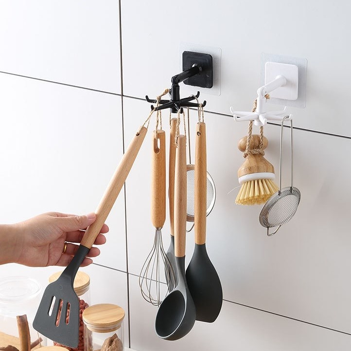 Gantungan 6 Hook Kait Tempel Dinding  Cantolan Rotary Putar 360 Derajat Holder Serbaguna Multifungsi Untuk Spatula Sutil Peralatan Dapur Spatula Alat Masak Kunci