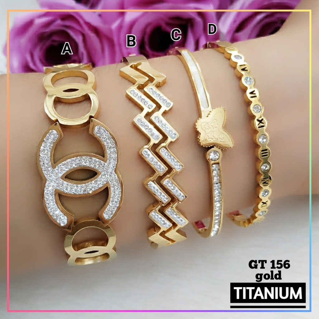 Gelang titanium/stainless steel Gelang Bangle Dewasa Terbaru Replika Emas Warna Gold Cantik Perhiasan Anti Karat GT 156