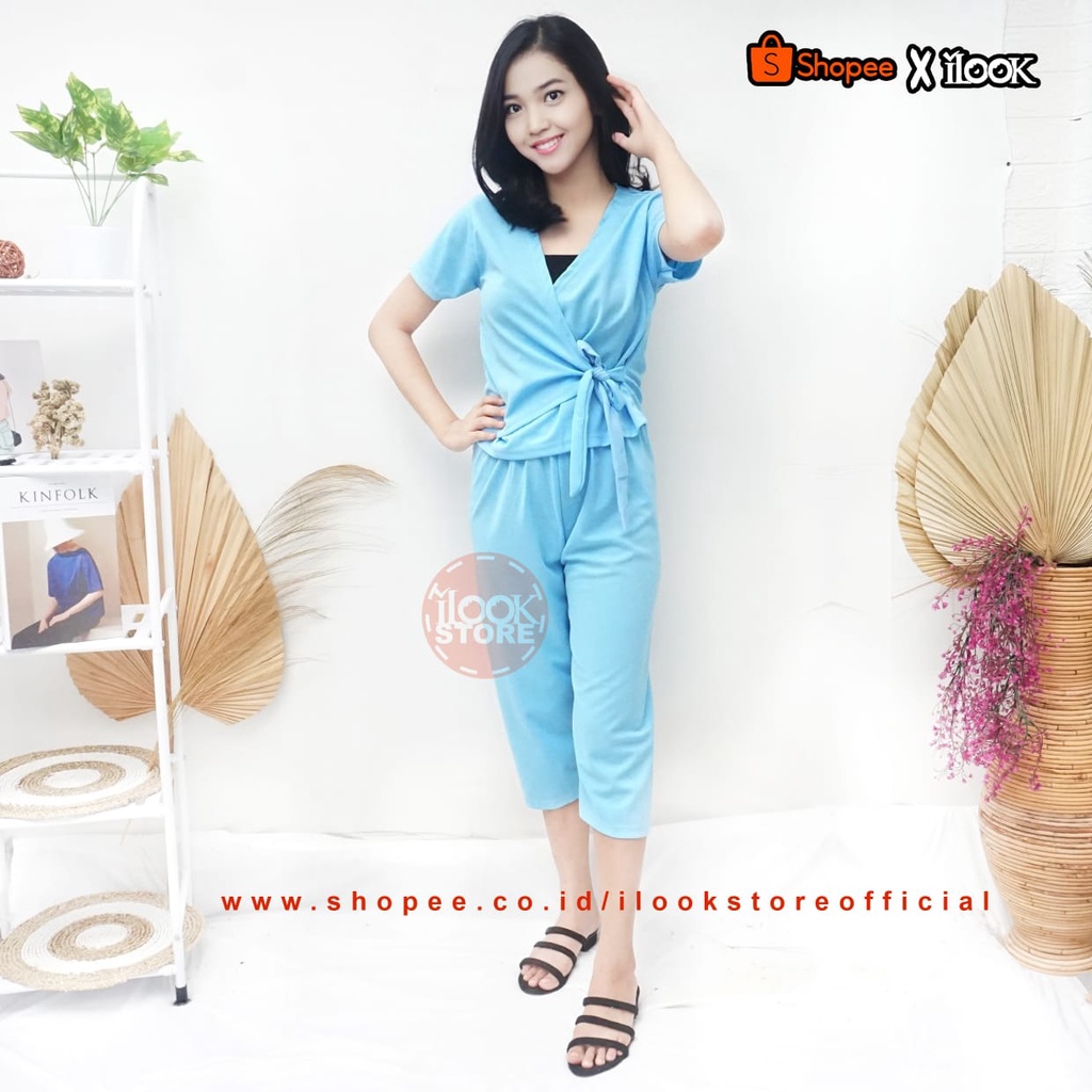 ilook | SETELAN AZKIA | SETELAN WANITA | matrerial creap dan spandex-AZKIA - BIRU MUDA