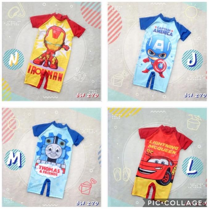JW 270 BAJU RENANG ANAK LAKI 2-7th MOTIF CARS THOMAS IRONMAN CAPTAIN A