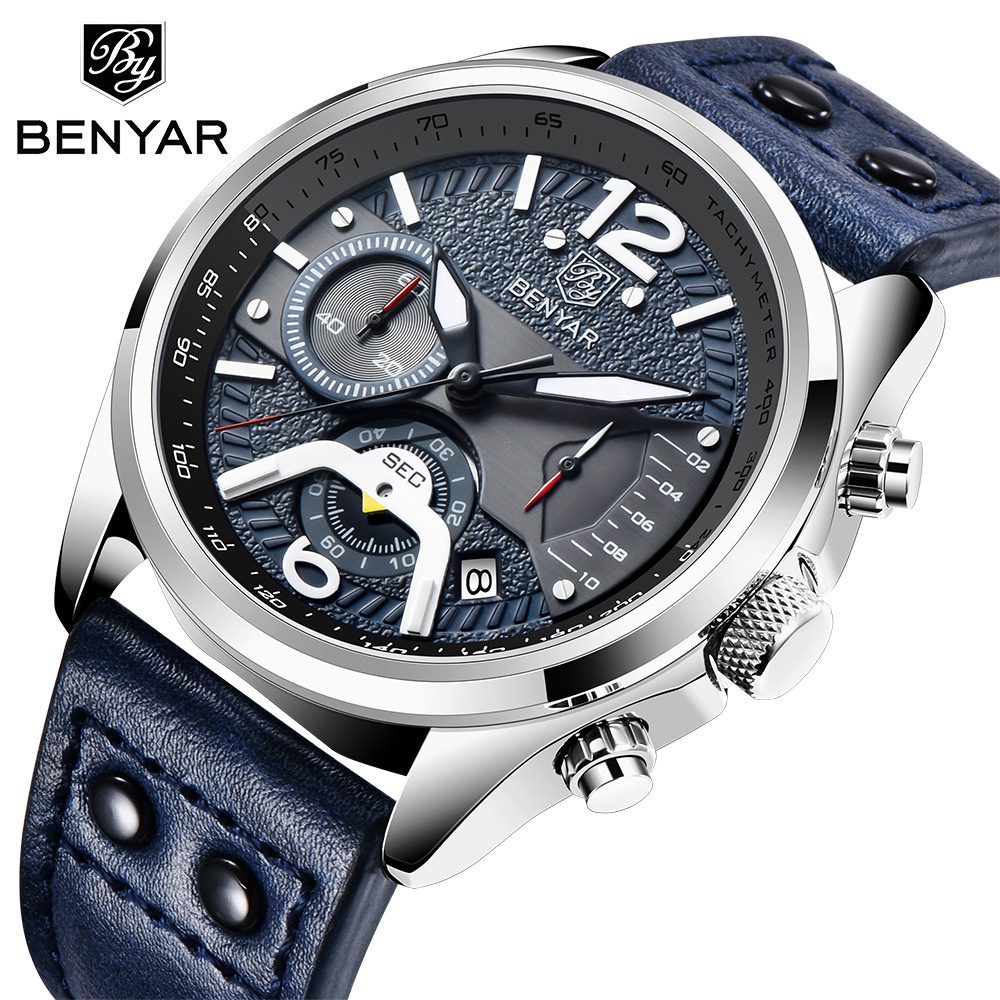 2021  Benyar Binya  Fashion Olahraga Multi-Fungsi Waktu Jam Kuarsa Kulit Jam Tangan Pria 5171