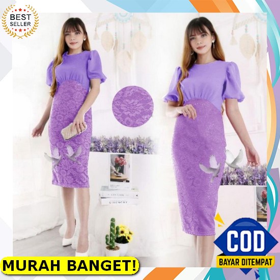 Baju Dress Wanita Remaja Trendy Terbaru 2021 Gaun Modis Pesta Natal Im Vn1105 - Dress Pesta Batik Bu Dress Bona Lilac [Dress 0107] Uk0