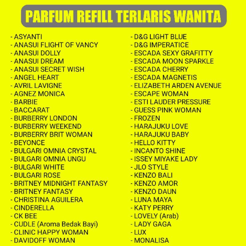 parfum Refill harga bersahabat kualitas bagus 30ml dan 55ml