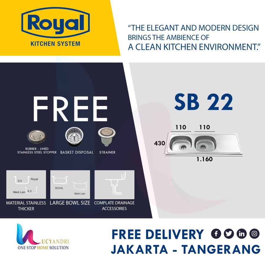 KITCHEN SINK BAK CUCI PIRING STAINLESS ROYAL ROYAL SB 22