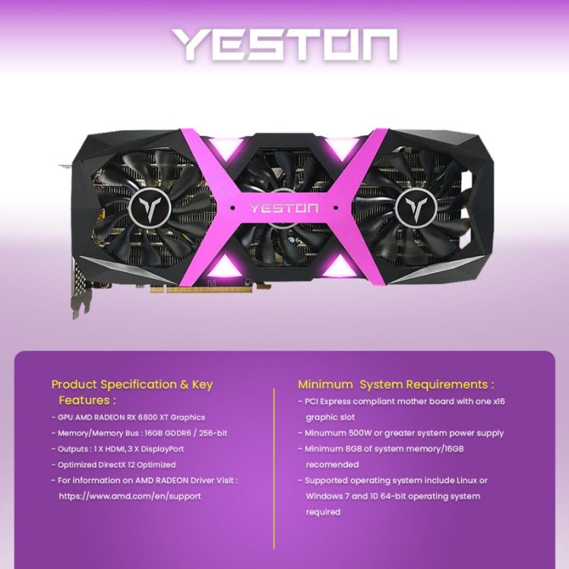 VGA AMD YESTON RX 6800 16GB DDR6 192BIT SAKURA