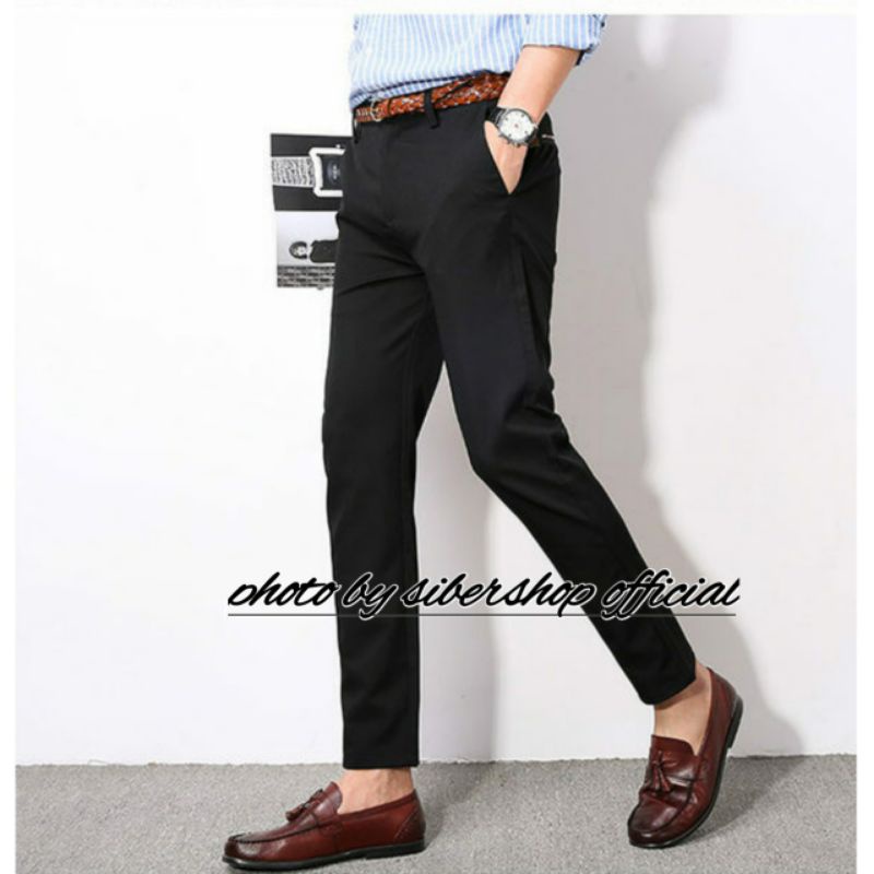 Celana Bahan Formal Kerja Kantoran Pria Slimfit Warna Hitam