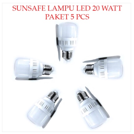 Sunsafe Lampu Bohlam LED 20W Super Terang -Paket 5 Pcs Putih