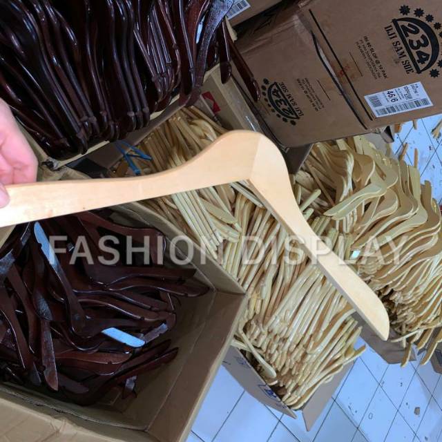 Hanger Kayu Gantungan  Baju  Kayu Natural Dewasa Shopee  