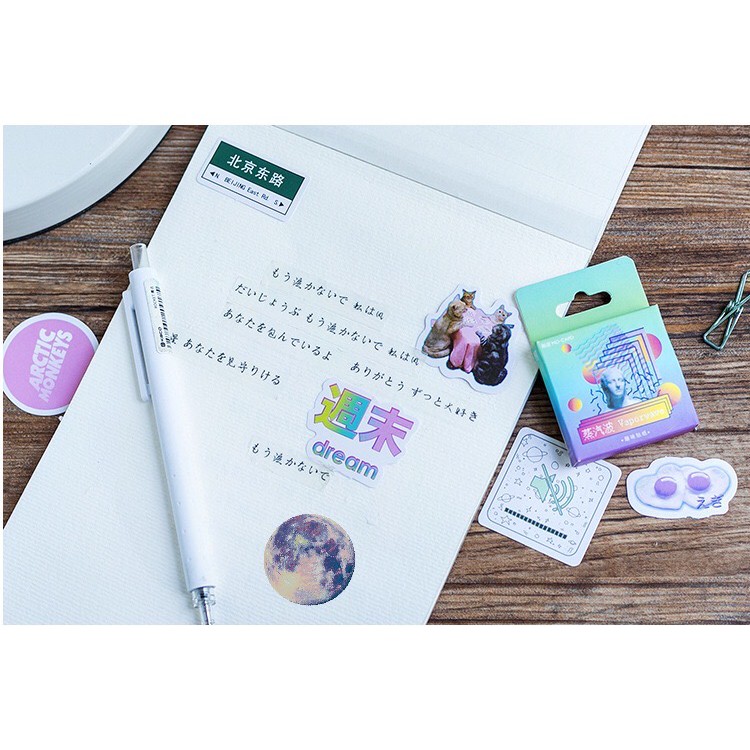 [MIDORI] 46 Pcs VAPORWAVE Deco Sticker Planner DIY Scrapbook Stiker Dekor Jurnal Kotak - B0018