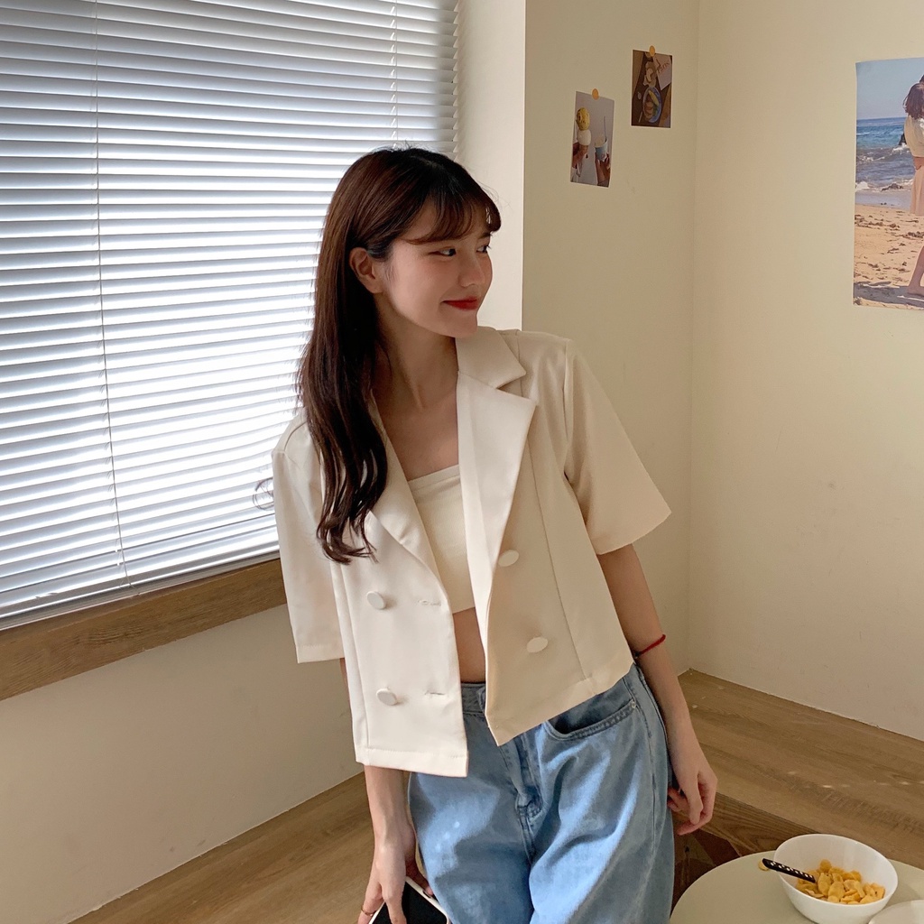 wanita Korea all-cocok high-waist lengan pendek atas longgar kasual
