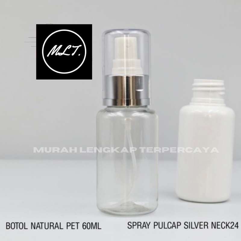 BOTOL 60ML FULLCAP SILVER FULLCOVER SPRAYER 60 ML TUBULAR PET PUTIH WHITE SOLID