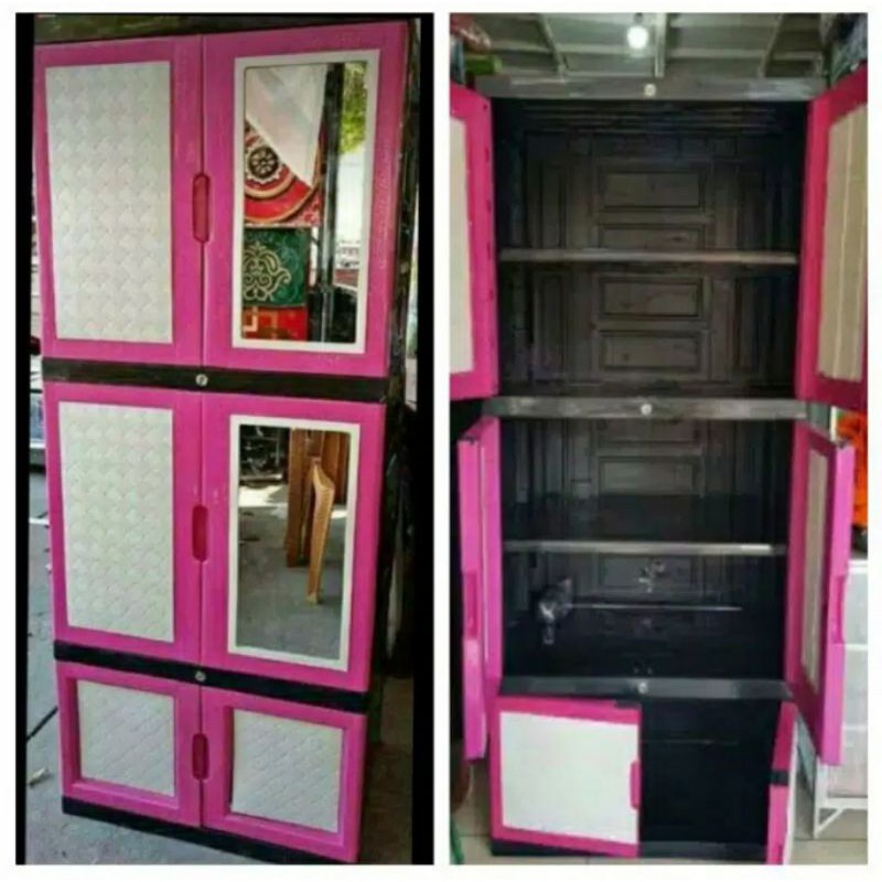 Lemari PLastik AQUOSE ROSE JUMBO + CERMIN Susun 5 + Full Kunci