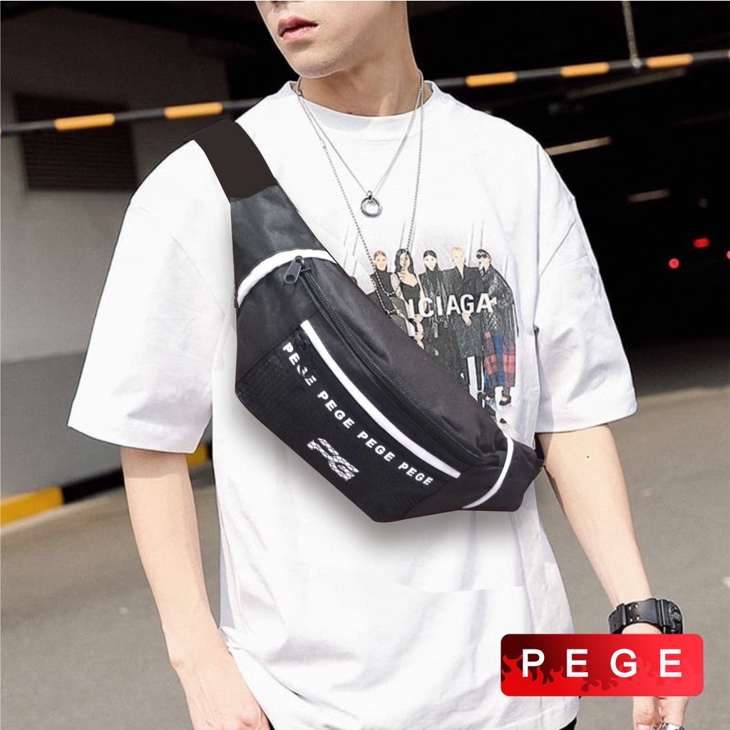 Tas Selempang Waistbag Pria Model Kombinasi Keren Kasual Slempang Bahu Untuk Sehari Hari - PG 8896