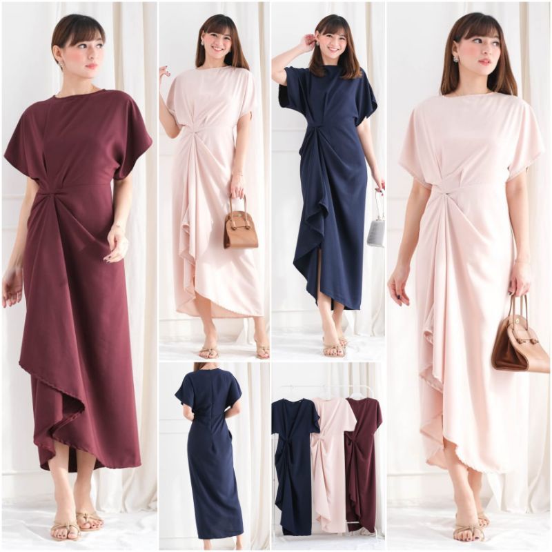 ❣️ SPECIAL PRICE ♡ PREMIUM ♡ ORIGINAL ! RAISA VINTAGE PLAIN ASYMMETRIC FRONT RAMPLE LONG MAXI RUFFLE DRESS