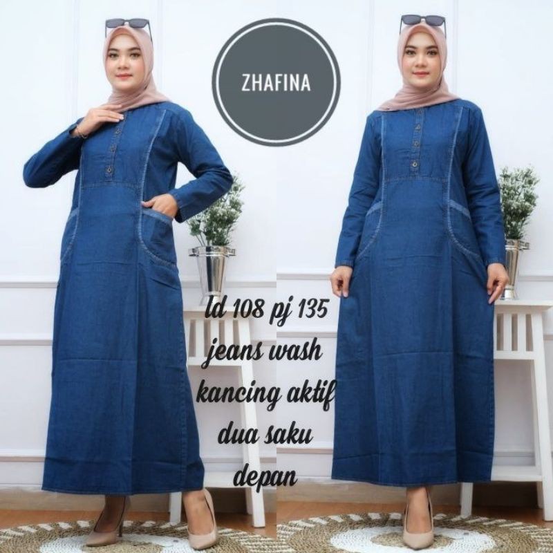 [Cantik04] Gamis jeans wanita terbaru jumbo ld102-116 | Gamis jins wanita | Dress jens jumbo