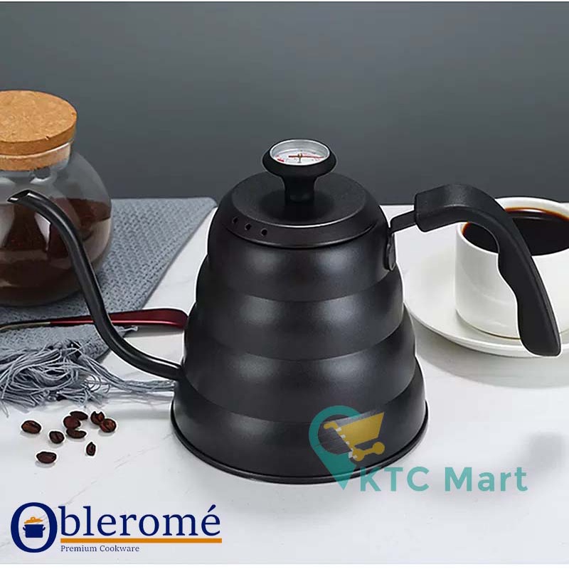 KTCmart - Gooseneck Kettle with Thermometer 1,2L Teko Leher Angsa  Teko Kopi