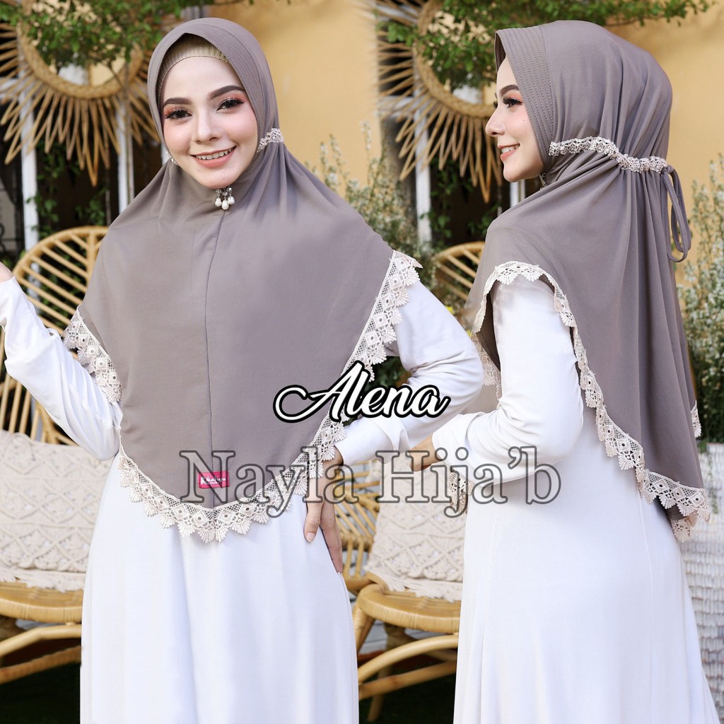 Jilbab Instan Serut Alena Renda Import Kerudung Instan Jersey Super Premium Termurah Nayla Hijab