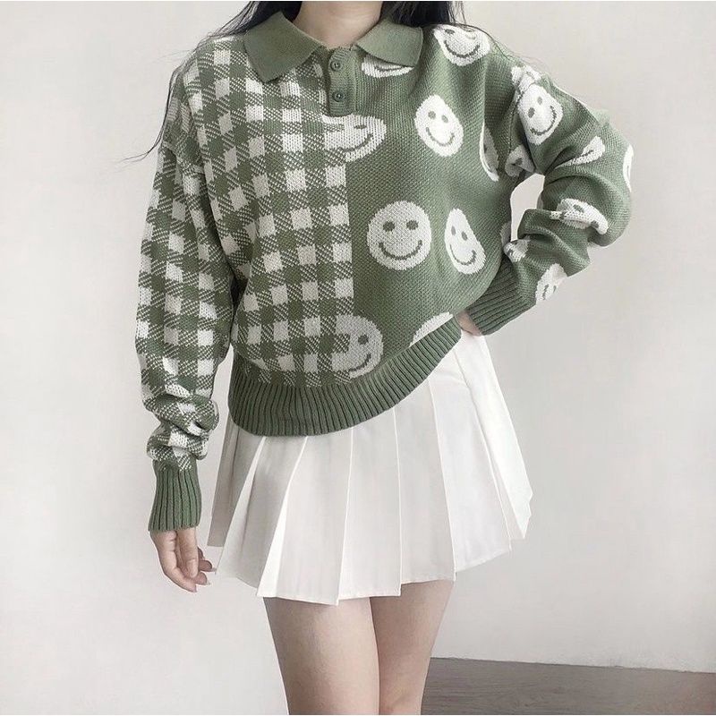 SWEATER RAJUT PREMIUM IMPORT MOTIF SMILE | SWEATER WANITA KOREAN