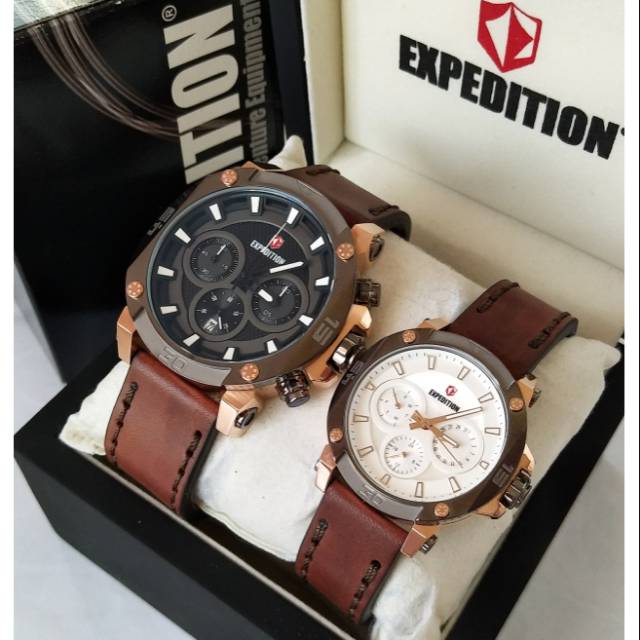 Jam tangan couple 6606 expedition rosegold ring grey original