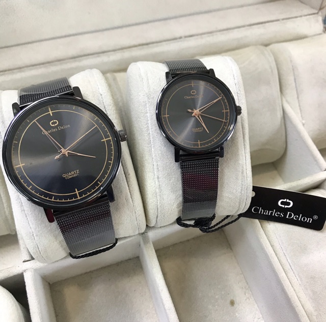 JAM TANGAN COUPLE CHARLES DELON RANTAI PASIR BLACK