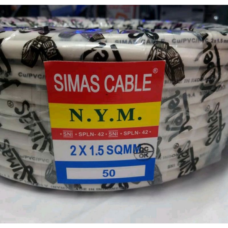 Kabel NYM 2X1.5 SIMAS SNI tembaga per roll 50mtr