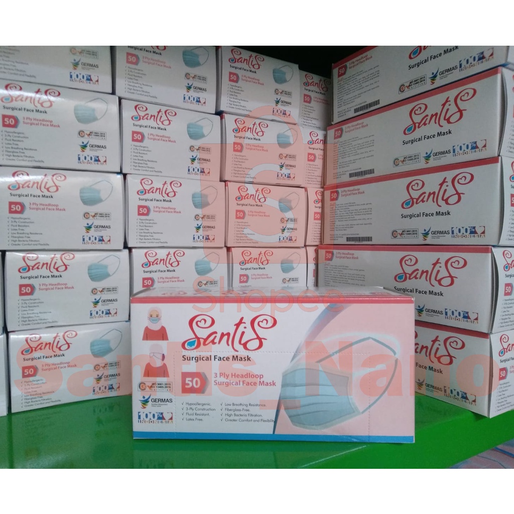 Masker Medis 3ply / Surgical Face Mask / Masker Bedah Santis Headloop