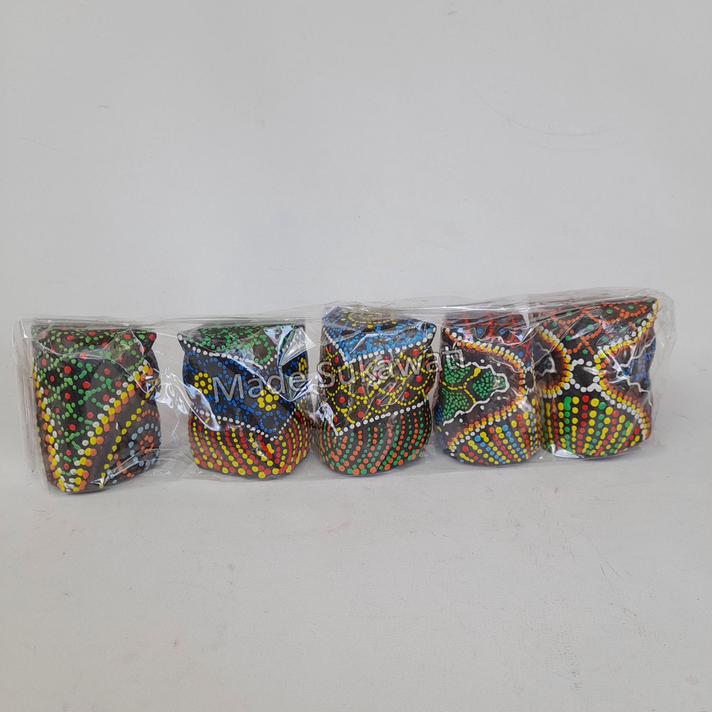 1 set isi 5pcs Pajangan patung burung hantu super mini 5cm bahan kayu