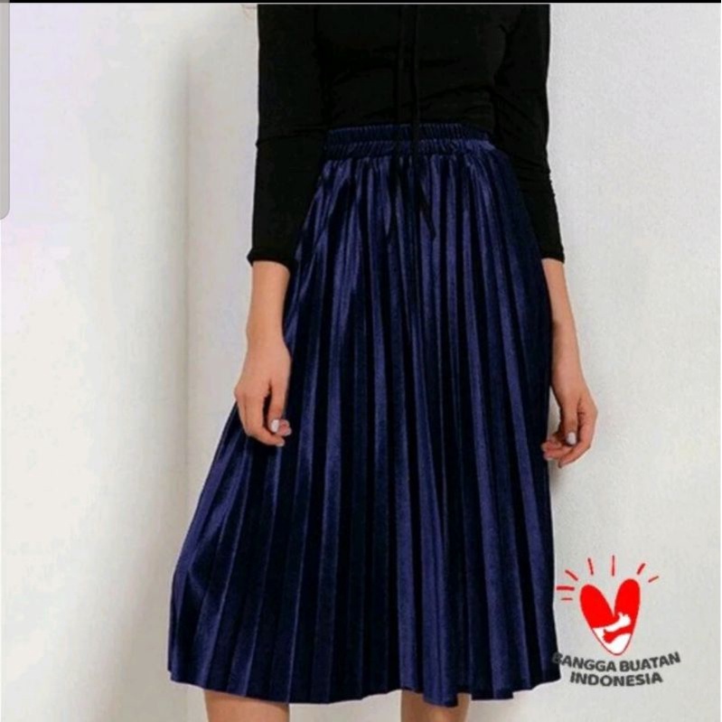 Rok Plisket Bludru Pendek 7/8 Premium / Bludru Velvet Premium