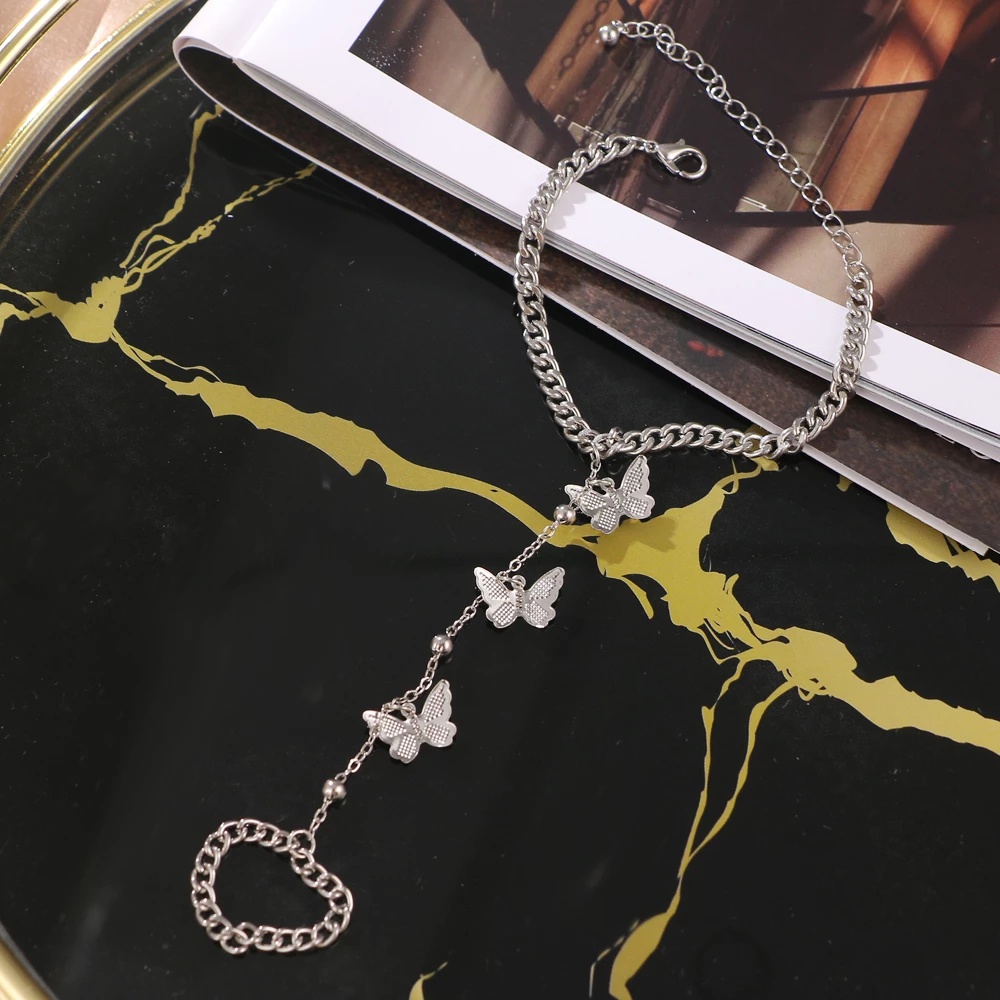 Gelang Cincin Rantai Liontin Butterfly Warna Emas Perak Untuk Wanita