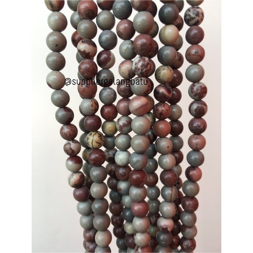 bahan ryolite jasper kokah coklat 6mm renceng bahan gelang kalung aksesoris fashion grosir supplier