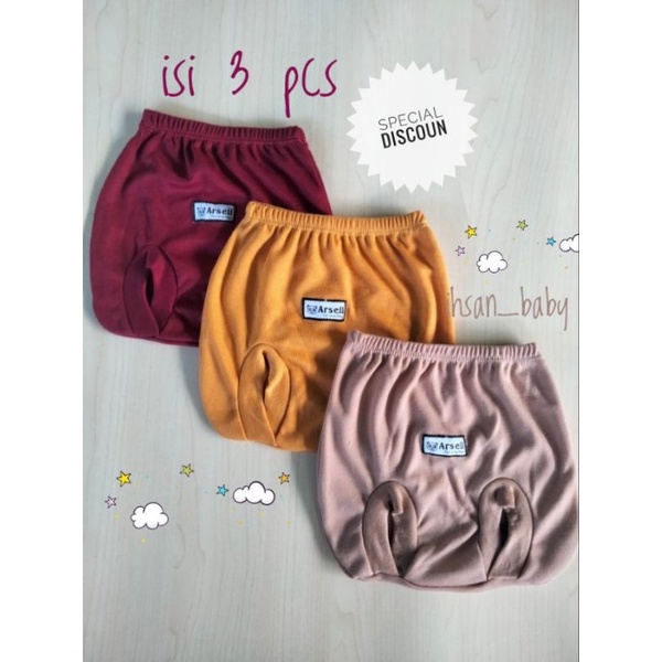 3 pcs celana pop bayi ful warna tua arsel