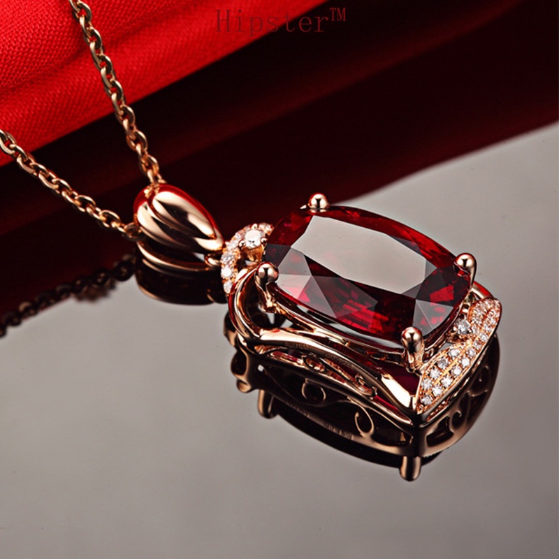 Hot Sale Fashion Luxury Square Ruby Pendant 18K Rose Gold Necklace