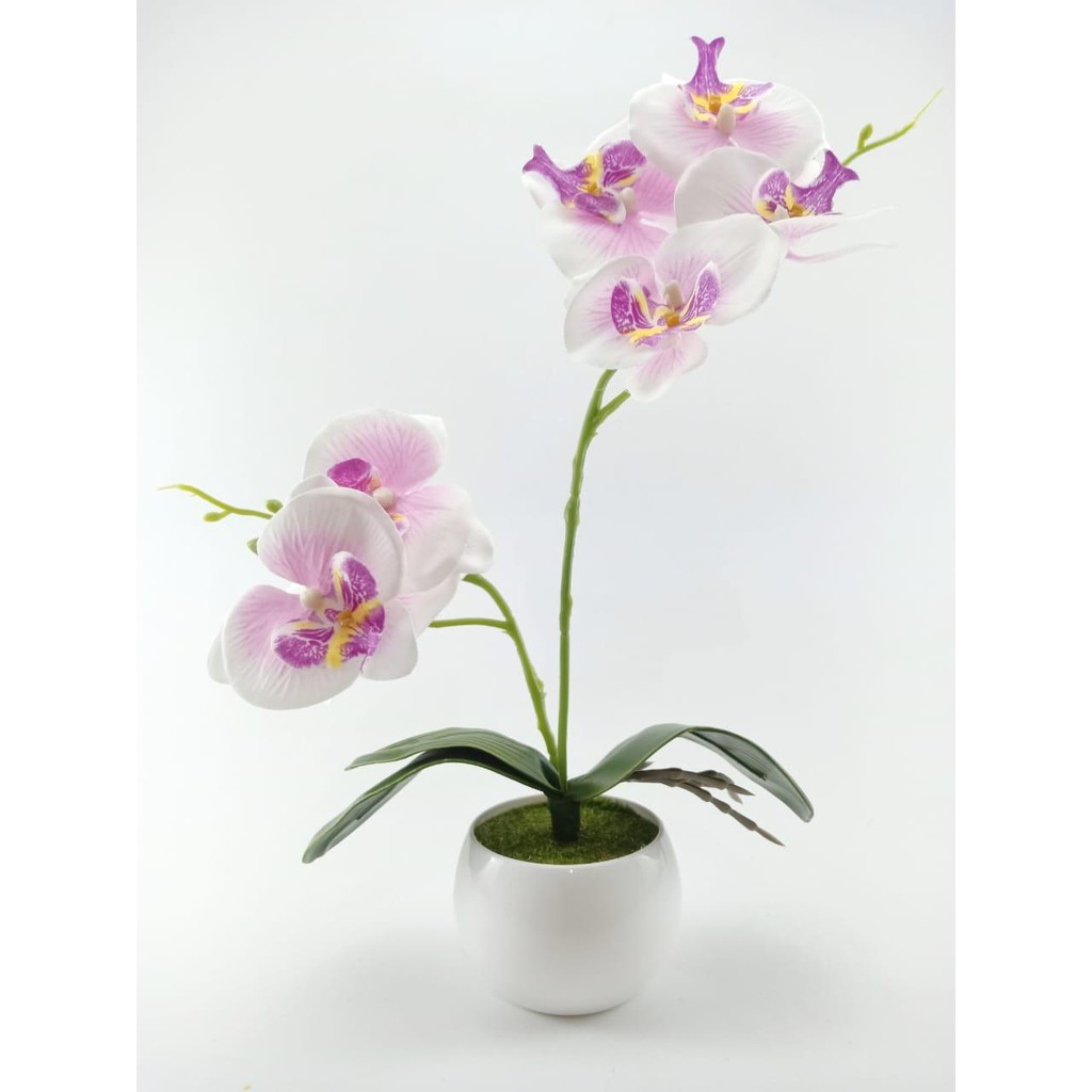 COD BUNGA PLASTIK BUNGA PAJANGAN IMITASI BUNGA ARTIFISIAL BUNGA ANGGREK LATEX TANAMAN HIAS BP8840 B-PUTIH UNGU