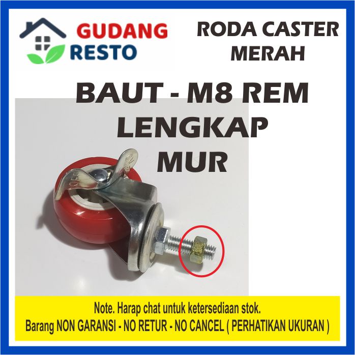 RODA MERAH CASTER 1 PCS HIDUP REM /CASTOR NYLON NILON BAUT 2&quot; INCH TROLI GELEDEKAN HARGA PER BIJI / PCS