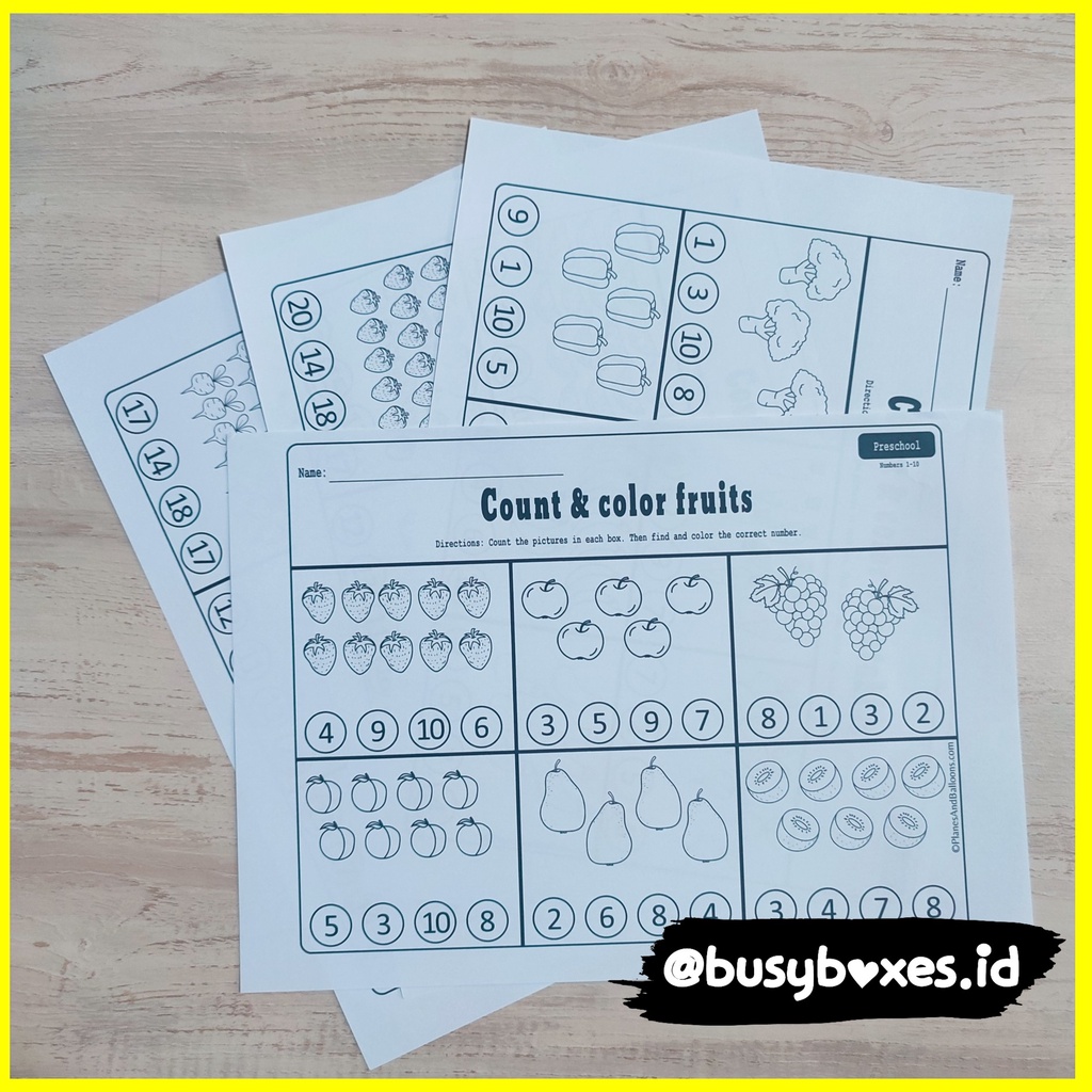Worksheet paud / worksheet preschool / worksheet berhitung / worksheet mewarnai