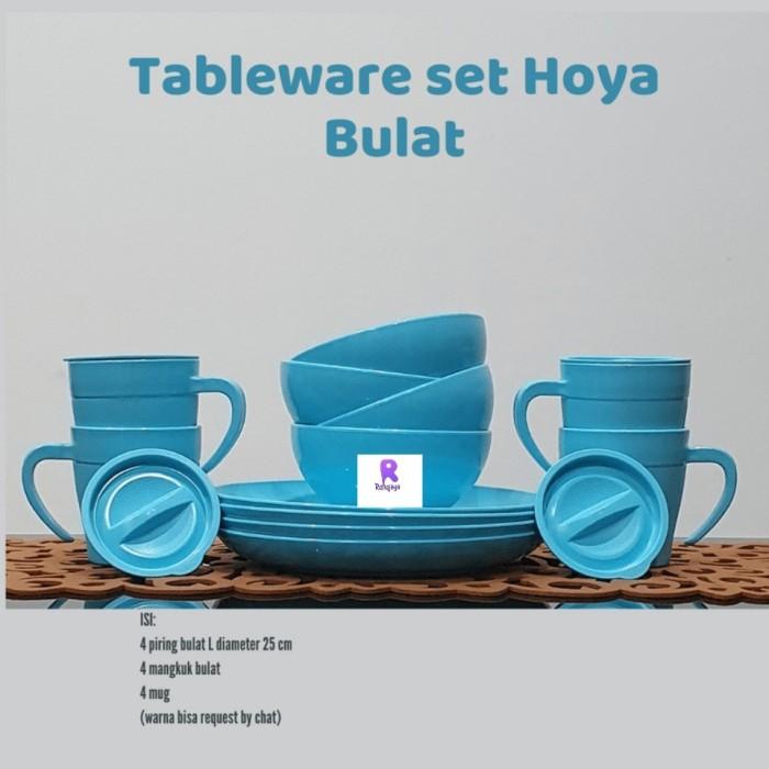 Alat Makan | Tableware Set Hoya Isi 4 Piring Bulat L, 4 Mangkok Bulat, 4 Mug