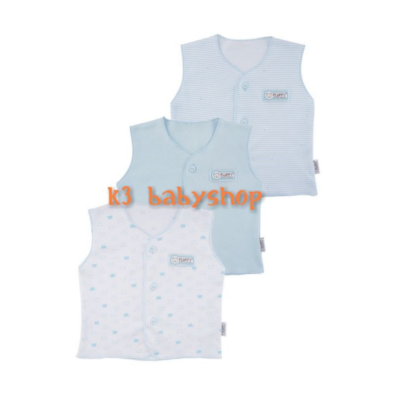 NB Baju Kutung Neci Fluffy Biru Blue putih white salur baju bayi newborn bru SNI