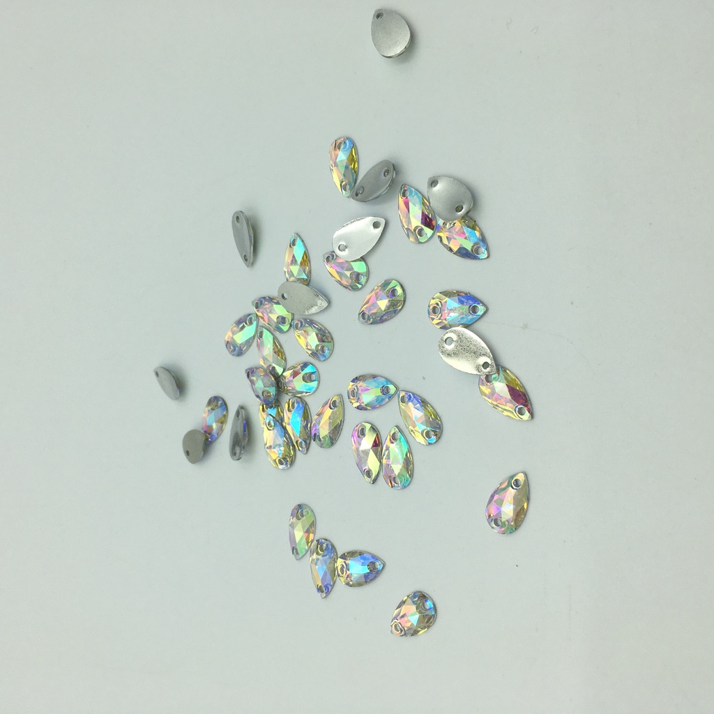 DIAMON RESIN KRISTAL MOTIF TETES KECIL WARNA PUTIH PELANGI AB KUALITAS BAGUS DAN KILAU 7 x12  PER LUSIN